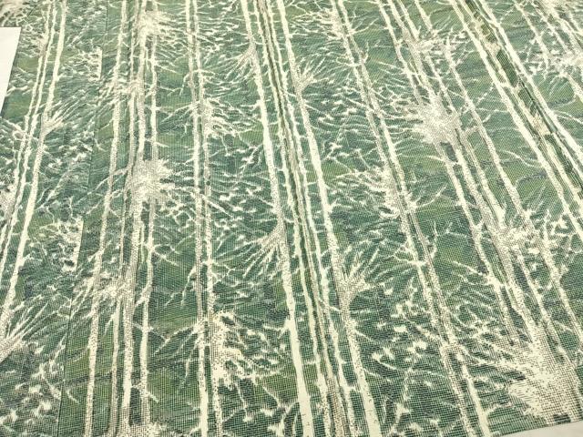 平和屋着物▽上質な紬 単衣 草葉文 正絹 逸品 AAAZ9488fy