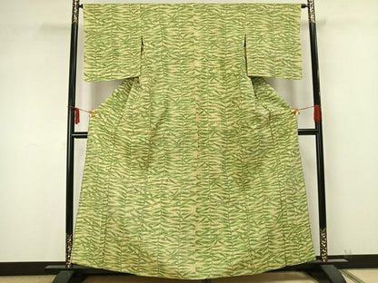 平和屋着物▽上質な紬 単衣 草葉文 正絹 逸品 AAAZ9489fy