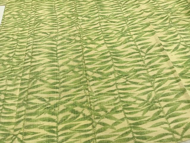 平和屋着物▽上質な紬 単衣 草葉文 正絹 逸品 AAAZ9489fy