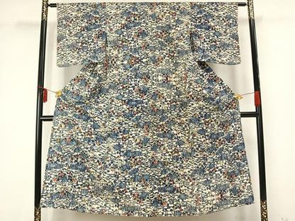 平和屋着物▽小紋 単衣 型染め 風景花文 綿 AAAZ9490fy