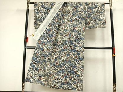 平和屋着物▽小紋 単衣 型染め 風景花文 綿 AAAZ9490fy