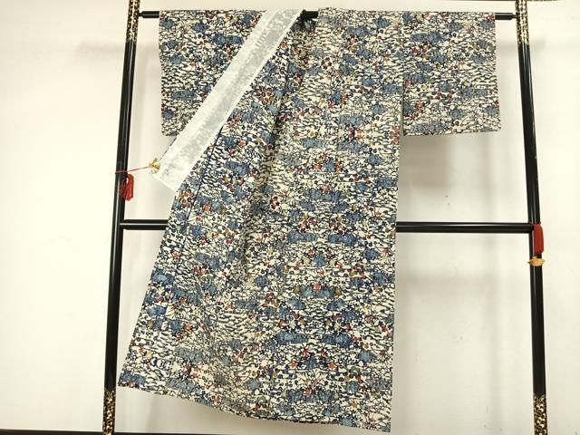 平和屋着物▽小紋 単衣 型染め 風景花文 綿 AAAZ9490fy