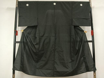 平和屋着物▽男性 黒紋付 単衣 紬地 正絹 逸品 AAAZ9492fy
