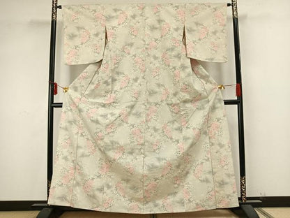平和屋着物▽本塩沢 単衣 草花文 正絹 逸品 未使用 AAAZ9494fy