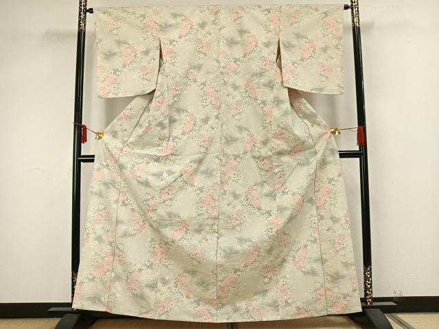平和屋着物▽本塩沢 単衣 草花文 正絹 逸品 未使用 AAAZ9494fy