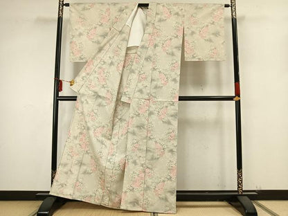 平和屋着物▽本塩沢 単衣 草花文 正絹 逸品 未使用 AAAZ9494fy