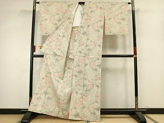 平和屋着物▽本塩沢 単衣 草花文 正絹 逸品 未使用 AAAZ9494fy