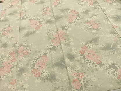 平和屋着物▽本塩沢 単衣 草花文 正絹 逸品 未使用 AAAZ9494fy