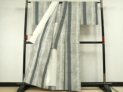 平和屋着物▽上質な紬　単衣　間道　正絹　逸品　AAAZ9495fy