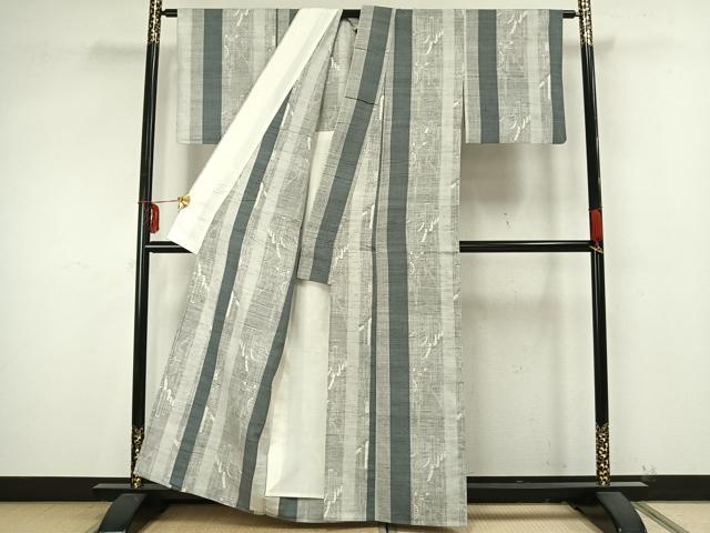 平和屋着物▽上質な紬　単衣　間道　正絹　逸品　AAAZ9495fy