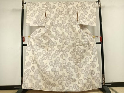 平和屋着物▽上質な紬 単衣 源氏車文 正絹 逸品 AAAZ9500fy