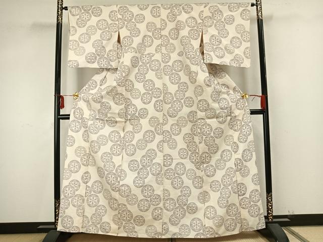 平和屋着物▽上質な紬 単衣 源氏車文 正絹 逸品 AAAZ9500fy
