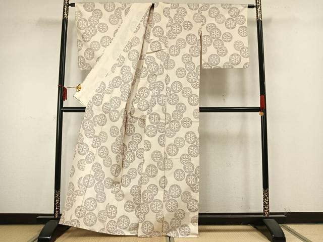 平和屋着物▽上質な紬 単衣 源氏車文 正絹 逸品 AAAZ9500fy