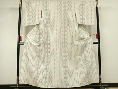 平和屋着物▽上質な紬 単衣 縞 正絹 逸品 AAAZ9502fy