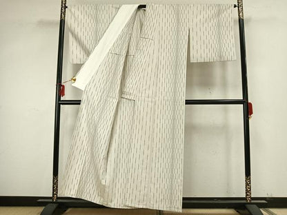 平和屋着物▽上質な紬 単衣 縞 正絹 逸品 AAAZ9502fy