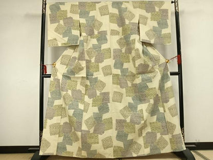 平和屋着物▽本場結城紬 重要無形文化財 単衣 100亀甲 色紙重ね花文 正絹 逸品 AAAZ9503fy