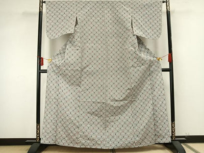 平和屋着物▽上質な紬　単衣　七宝文　正絹　逸品　AAAZ9504fy