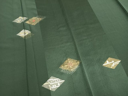 平和屋着物▽訪問着　単衣　駒刺繍　菱花文　金糸　金銀彩　正絹　逸品　AAAZ9506fy