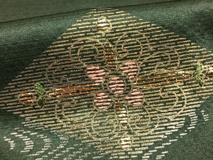 平和屋着物▽訪問着　単衣　駒刺繍　菱花文　金糸　金銀彩　正絹　逸品　AAAZ9506fy