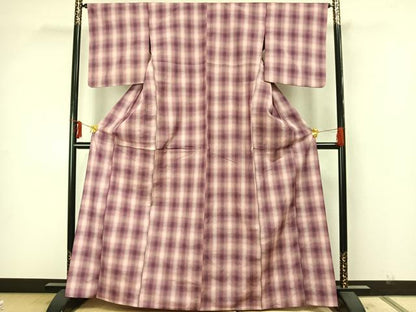 平和屋着物▽上質な紬 単衣 格子 正絹 逸品 AAAZ9508fy