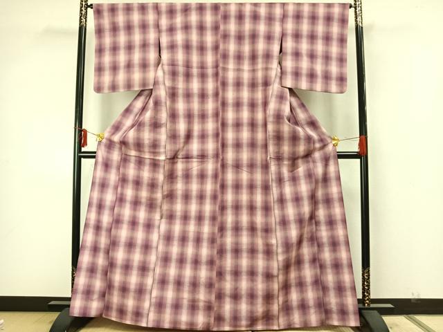平和屋着物▽上質な紬 単衣 格子 正絹 逸品 AAAZ9508fy