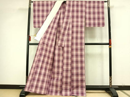 平和屋着物▽上質な紬 単衣 格子 正絹 逸品 AAAZ9508fy