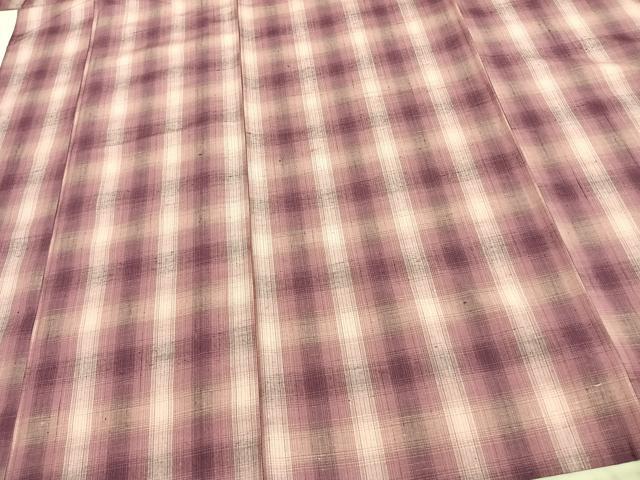 平和屋着物▽上質な紬 単衣 格子 正絹 逸品 AAAZ9508fy