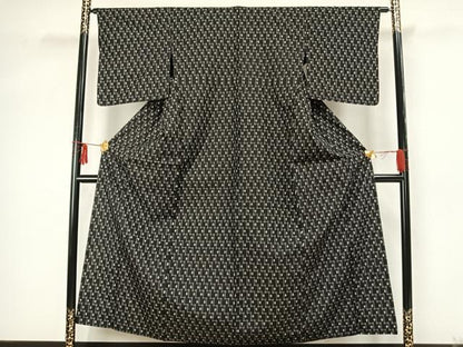 平和屋着物▽上質な紬 単衣 十字絣 黒地 正絹 逸品 AAAZ9509fy
