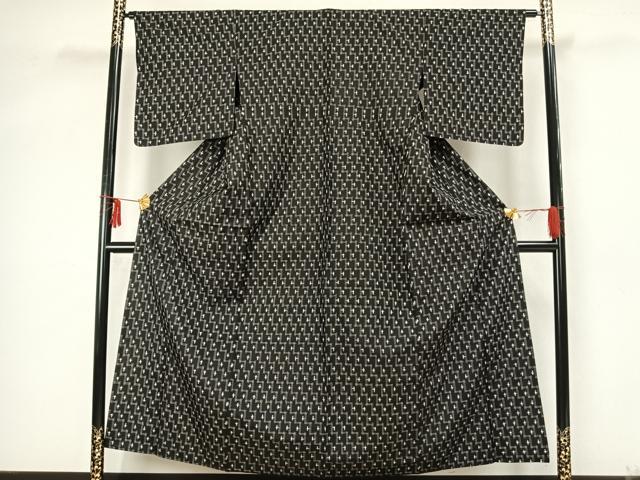 平和屋着物▽上質な紬 単衣 十字絣 黒地 正絹 逸品 AAAZ9509fy