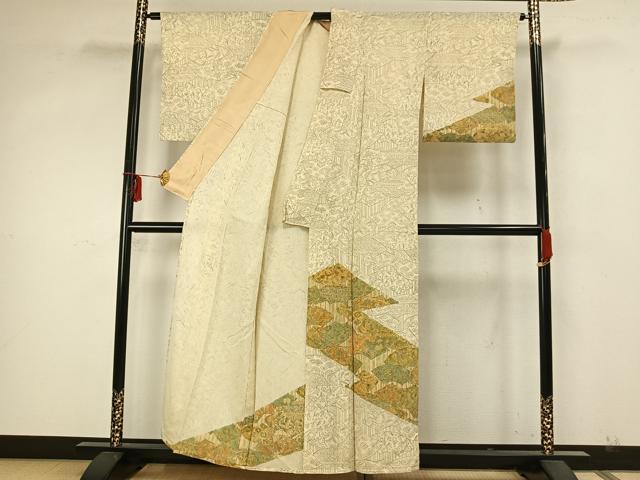 平和屋着物▽訪問着　単衣　扇面花文　正絹　逸品　AAAZ9514fy