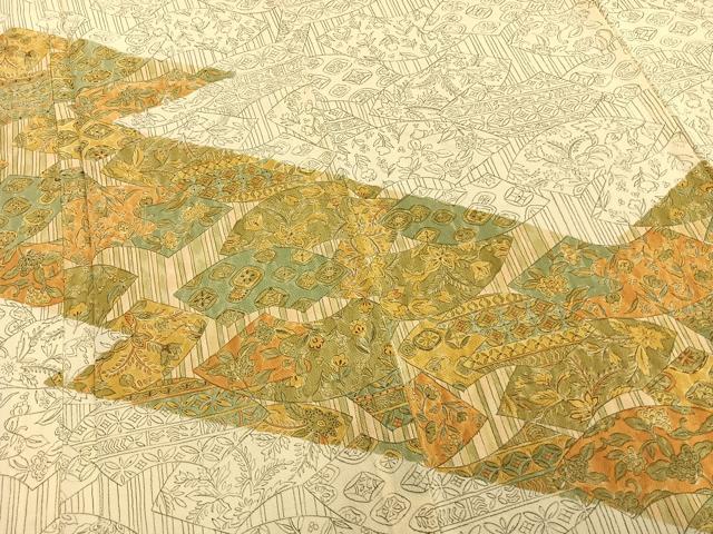 平和屋着物▽訪問着　単衣　扇面花文　正絹　逸品　AAAZ9514fy
