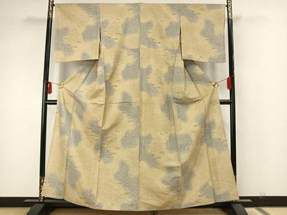 平和屋着物▽上質な紬 単衣 こぼれ松葉 正絹 逸品 AAAZ9515fy