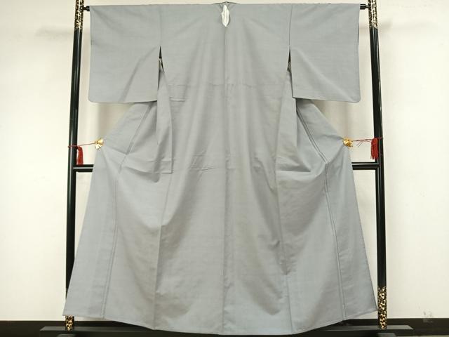 平和屋着物▽上質な紬 単衣 色無地 灰青色 正絹 逸品 AAAZ9516fy