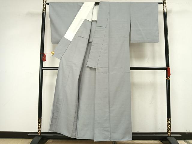 平和屋着物▽上質な紬 単衣 色無地 灰青色 正絹 逸品 AAAZ9516fy