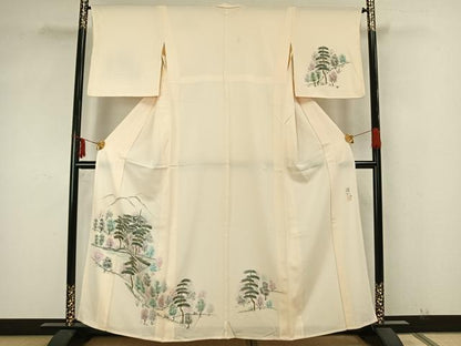 平和屋着物▽訪問着 単衣 作家物 手描き 風景文 金彩 正絹 逸品 AAAZ9517fy