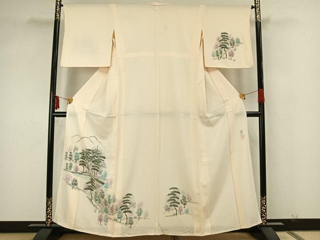 平和屋着物▽訪問着 単衣 作家物 手描き 風景文 金彩 正絹 逸品 AAAZ9517fy
