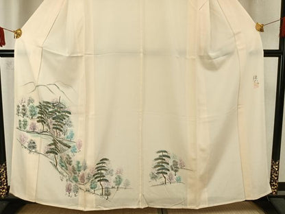 平和屋着物▽訪問着 単衣 作家物 手描き 風景文 金彩 正絹 逸品 AAAZ9517fy