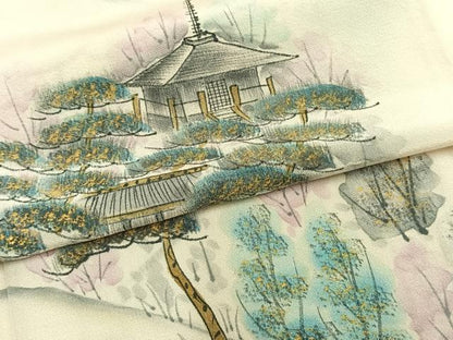 平和屋着物▽訪問着 単衣 作家物 手描き 風景文 金彩 正絹 逸品 AAAZ9517fy