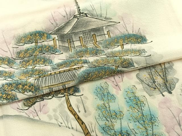 平和屋着物▽訪問着 単衣 作家物 手描き 風景文 金彩 正絹 逸品 AAAZ9517fy