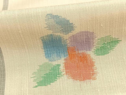 平和屋着物▽上質な紬　単衣　格子草花文　正絹　逸品　AAAZ9518fy