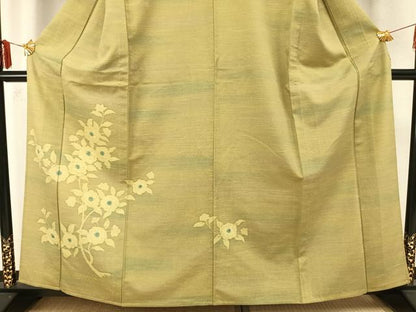 平和屋着物▽訪問着 単衣 紬地 草花文 正絹 逸品 AAAZ9519fy