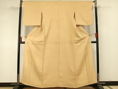 平和屋着物▽上質な色無地　単衣　葉づくし　蜂蜜色　正絹　逸品　AAAZ9521fy