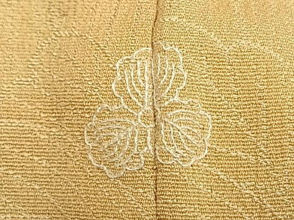 平和屋着物▽上質な色無地　単衣　葉づくし　蜂蜜色　正絹　逸品　AAAZ9521fy