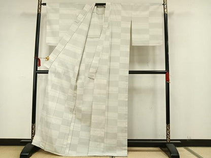 平和屋着物▽本塩沢 単衣 110亀甲 横段文 正絹 逸品 AAAZ9527fy