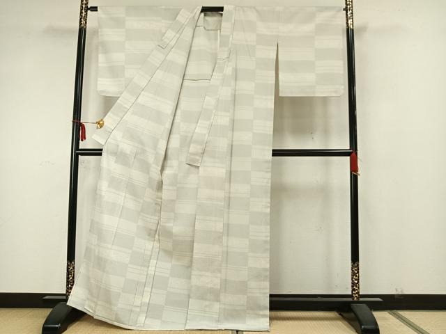 平和屋着物▽本塩沢 単衣 110亀甲 横段文 正絹 逸品 AAAZ9527fy