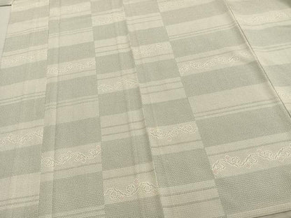 平和屋着物▽本塩沢 単衣 110亀甲 横段文 正絹 逸品 AAAZ9527fy