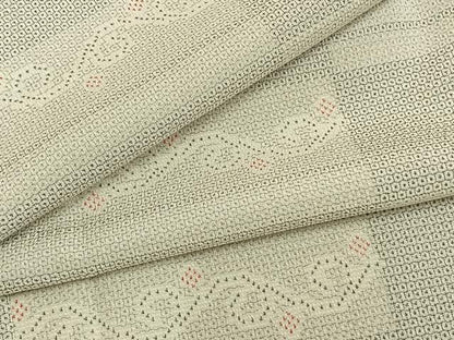平和屋着物▽本塩沢 単衣 110亀甲 横段文 正絹 逸品 AAAZ9527fy