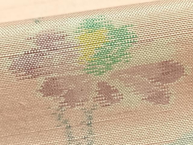 平和屋着物▽上質な紬 単衣 草花文 正絹 逸品 AAAZ9528fy