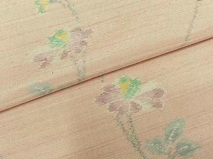 平和屋着物▽上質な紬 単衣 草花文 正絹 逸品 AAAZ9528fy