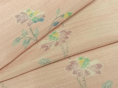 平和屋着物▽上質な紬 単衣 草花文 正絹 逸品 AAAZ9528fy